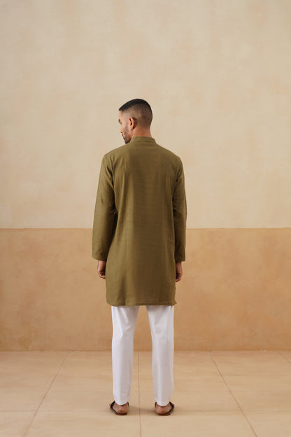 Olive & Brown Dual-Tone Short Kurta