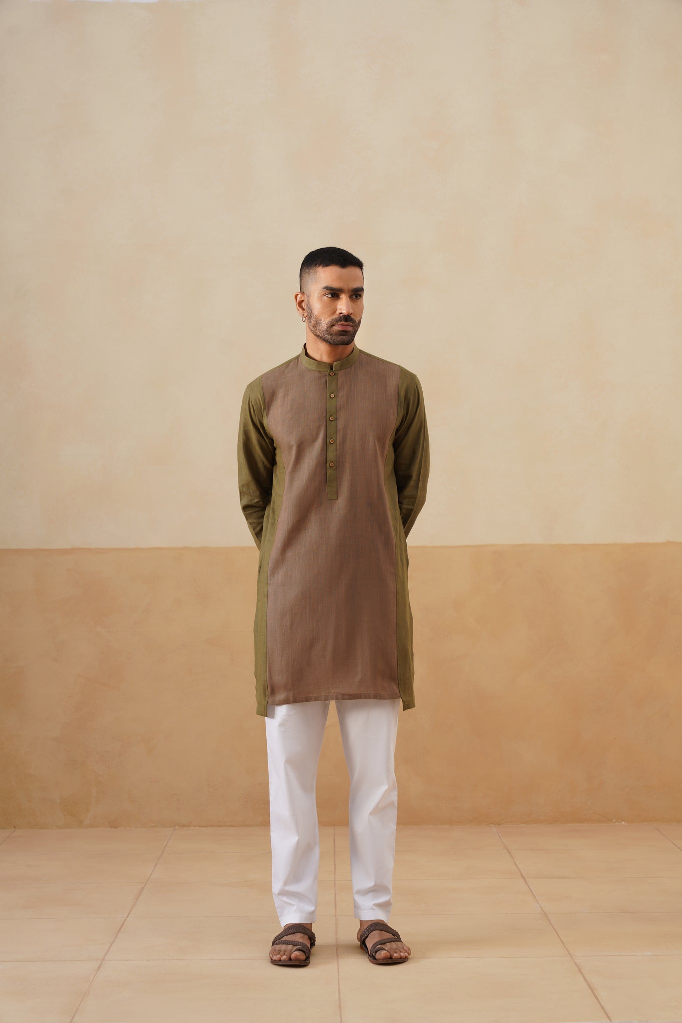 Olive & Brown Dual-Tone Short Kurta