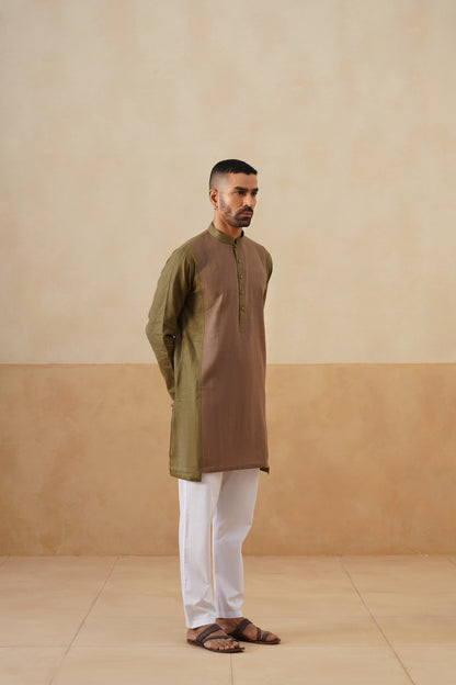Olive & Brown Dual-Tone Short Kurta