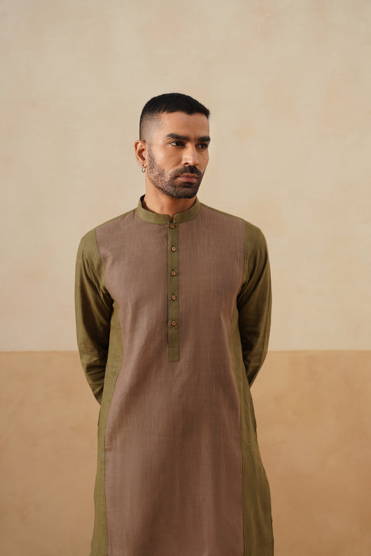 Olive & Brown Dual-Tone Short Kurta