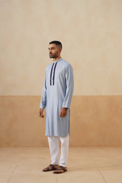 Powder Blue Kurta with Navy Placket Detailing