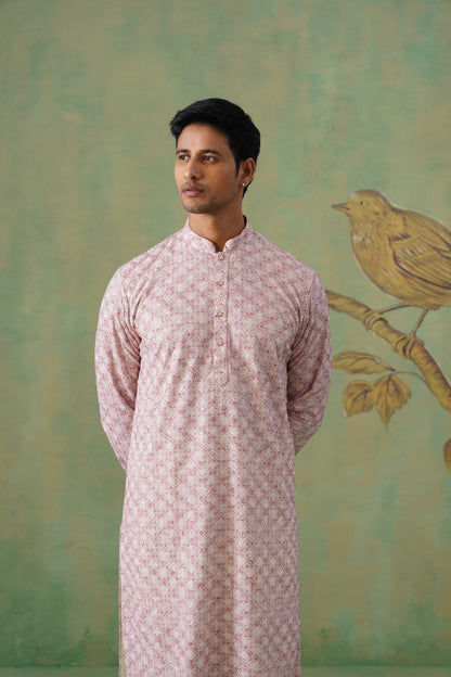 Blush Pink Jacquard Kurta Set