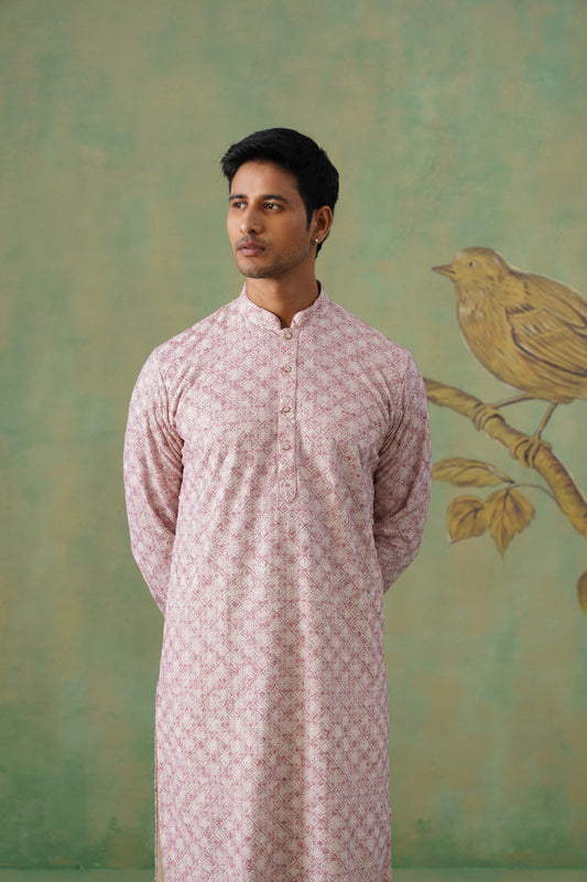 Blush Pink Jacquard Kurta Set
