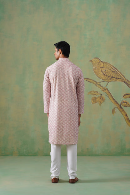 Blush Pink Jacquard Kurta Set