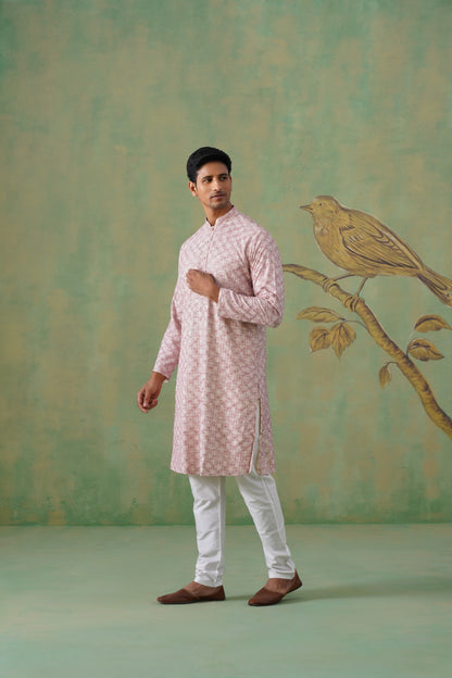 Blush Pink Jacquard Kurta Set