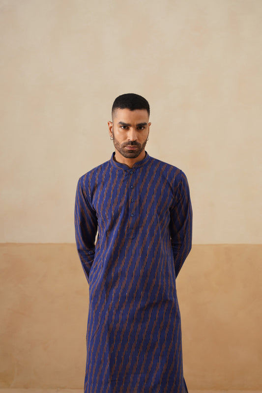 Navy Ikat Pattern Kurta