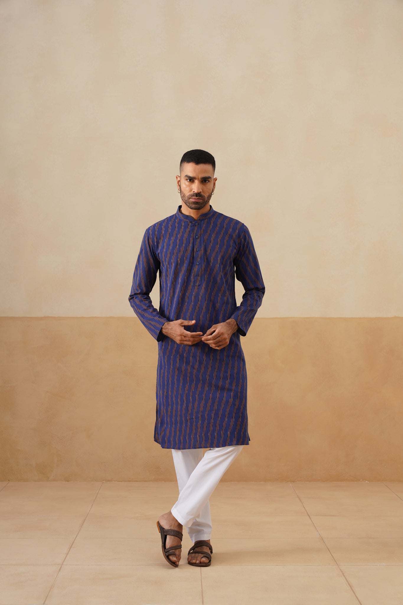 Navy Ikat Pattern Kurta