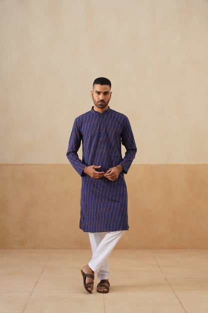 Navy Ikat Pattern Kurta