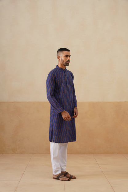 Navy Ikat Pattern Kurta