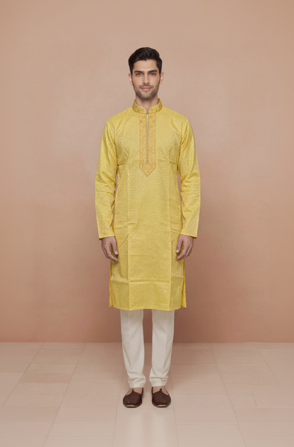 Mustard Yellow Textured Kurta Set