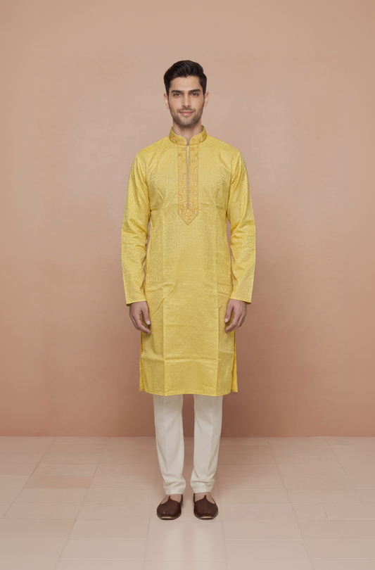 Mustard Yellow Textured Kurta Set