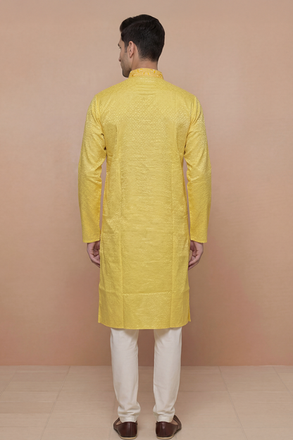 Mustard Yellow Textured Kurta Set