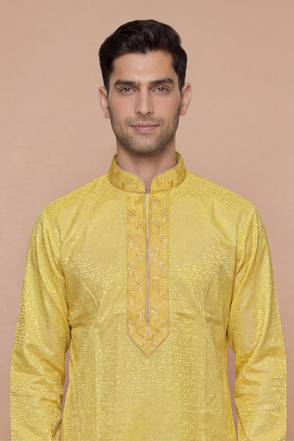 Mustard Yellow Textured Kurta Set
