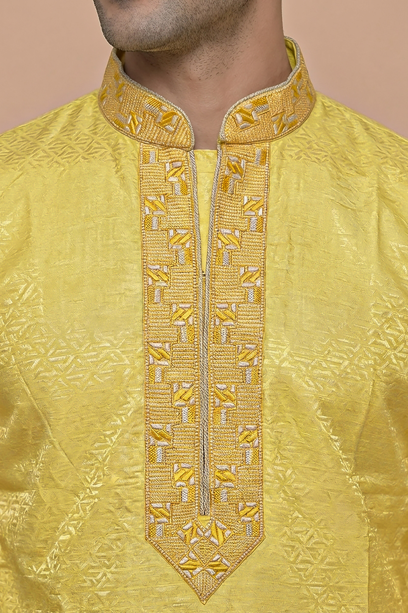 Mustard Yellow Textured Kurta Set
