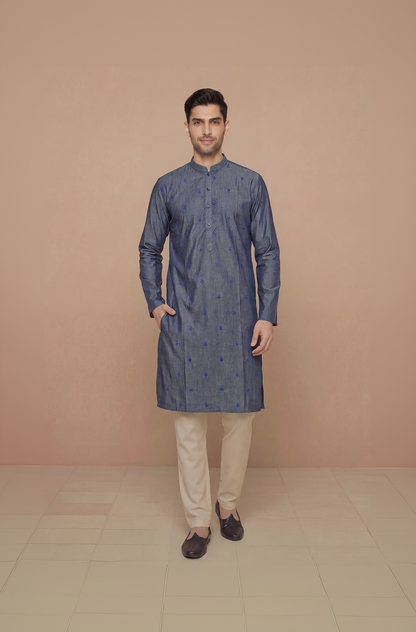 Navy Blue Embroidered Kurta Set