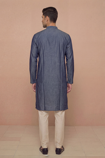 Navy Blue Embroidered Kurta Set