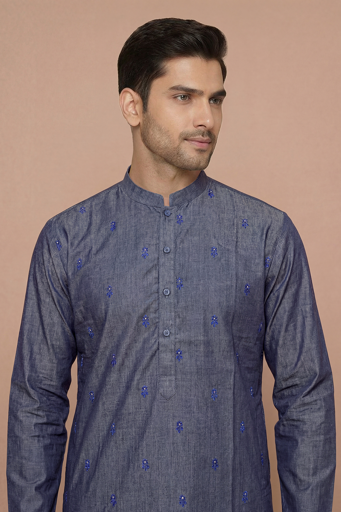 Navy Blue Embroidered Kurta Set