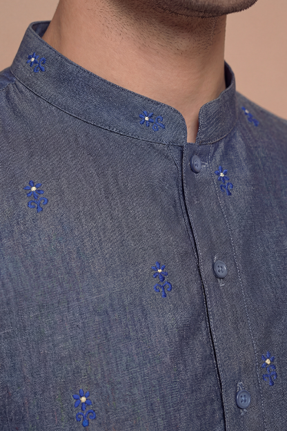 Navy Blue Embroidered Kurta Set