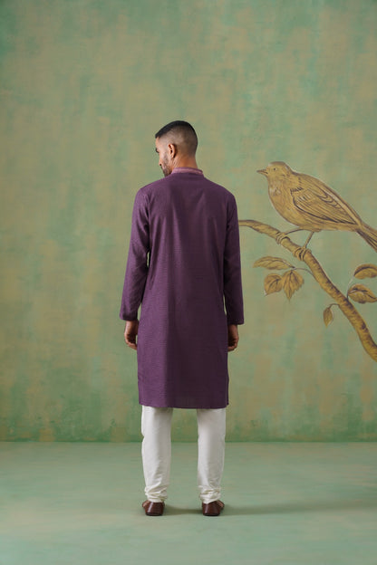 Purple Jacquard Kurta Set with Hand Embroidery