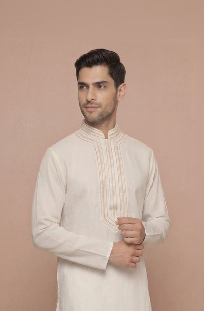 Off-White Embroidered Placket Kurta Set