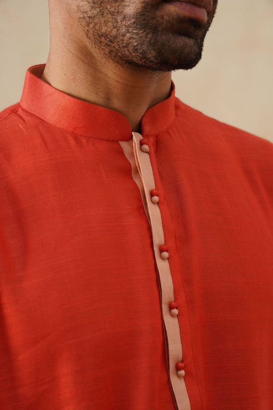 Saffron Kurta with Contrast Placket