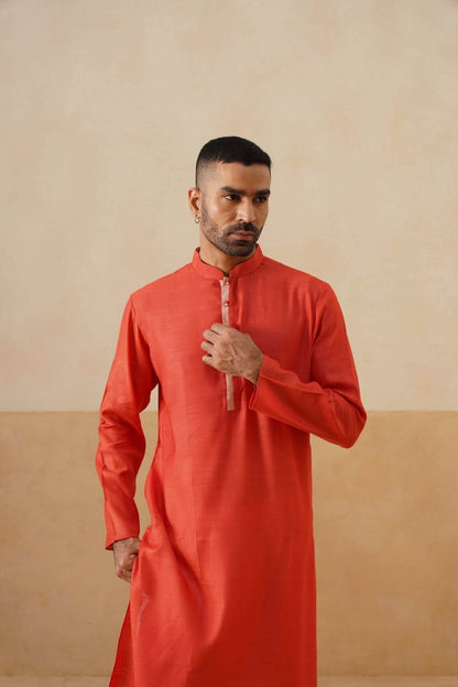 Saffron Kurta with Contrast Placket