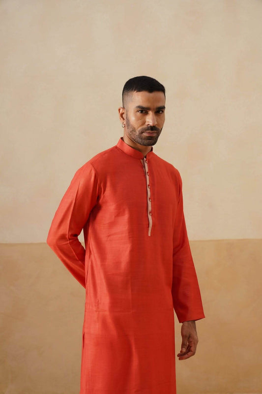 Saffron Kurta with Contrast Placket