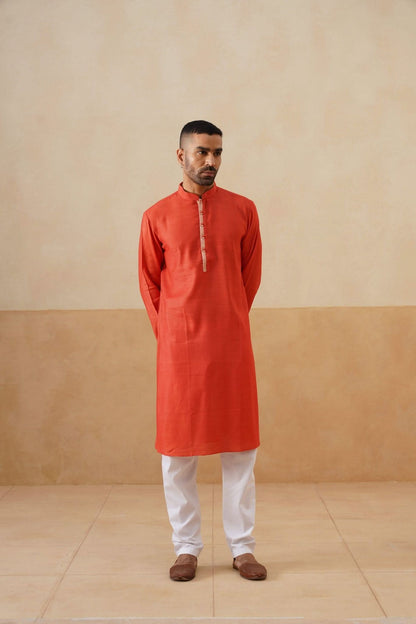 Saffron Kurta with Contrast Placket