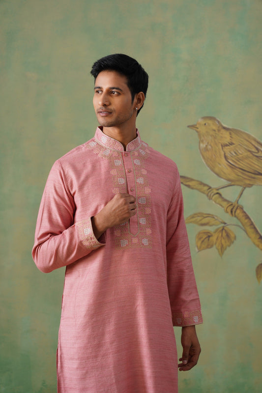 Rose Pink Embroidered Placket Kurta Set