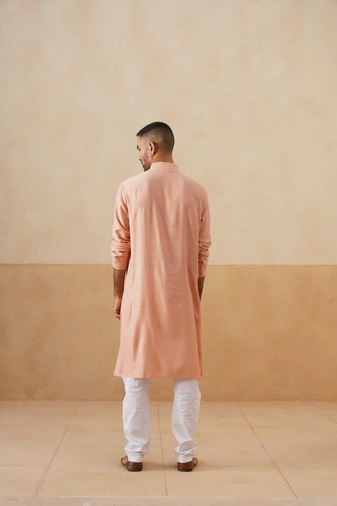Peach Cotton Kurta with Rust Placket