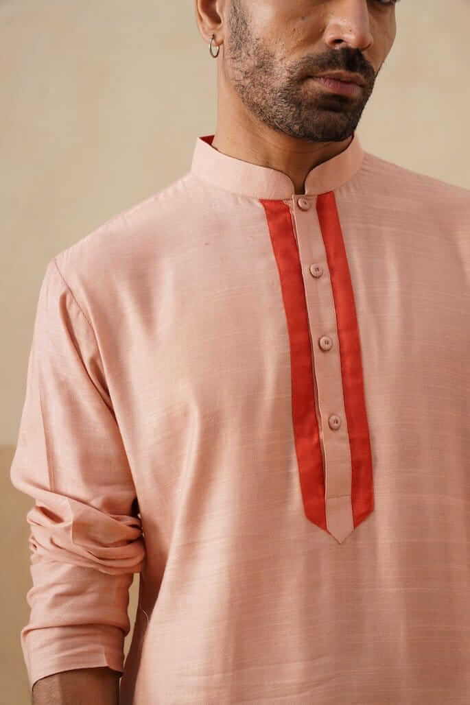 Peach Cotton Kurta with Rust Placket
