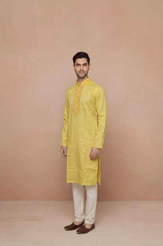 Mustard Yellow Textured Kurta Set