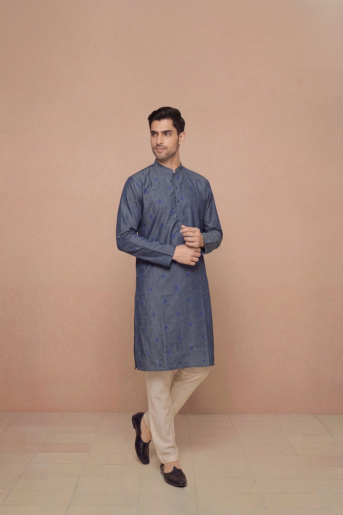 Navy Blue Embroidered Kurta Set