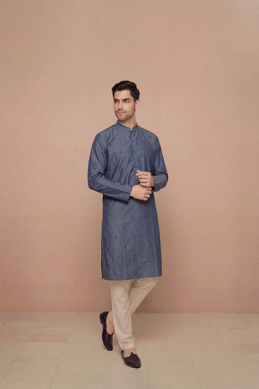 Navy Blue Embroidered Kurta Set