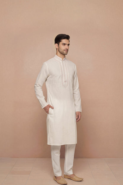 Off-White Embroidered Placket Kurta Set