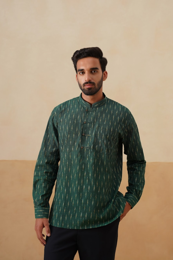 Emerald Green Ikat Ethnic Shirt
