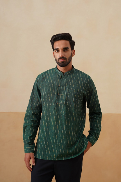 Emerald Green Ikat Ethnic Shirt