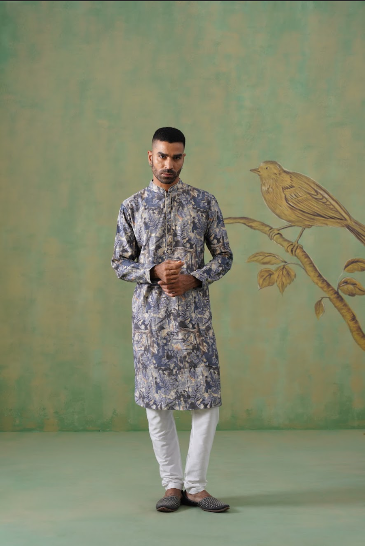 Midnight Blue Cotton Blend Printed Kurta