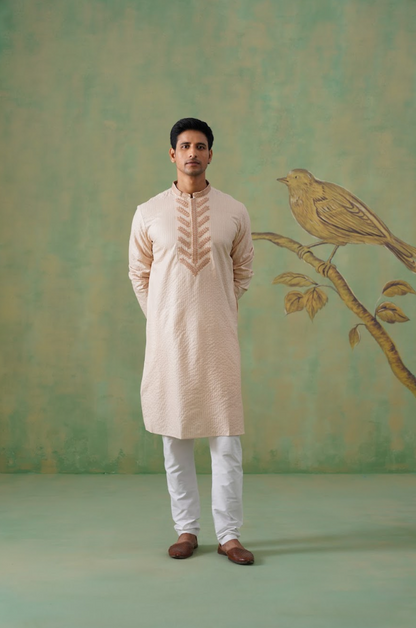 Cream Hand-Embroidered Kurta Set