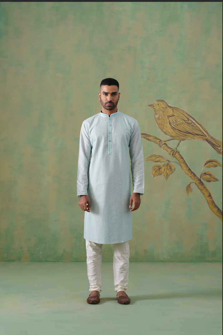 Light Blue Patterned Kurta Set
