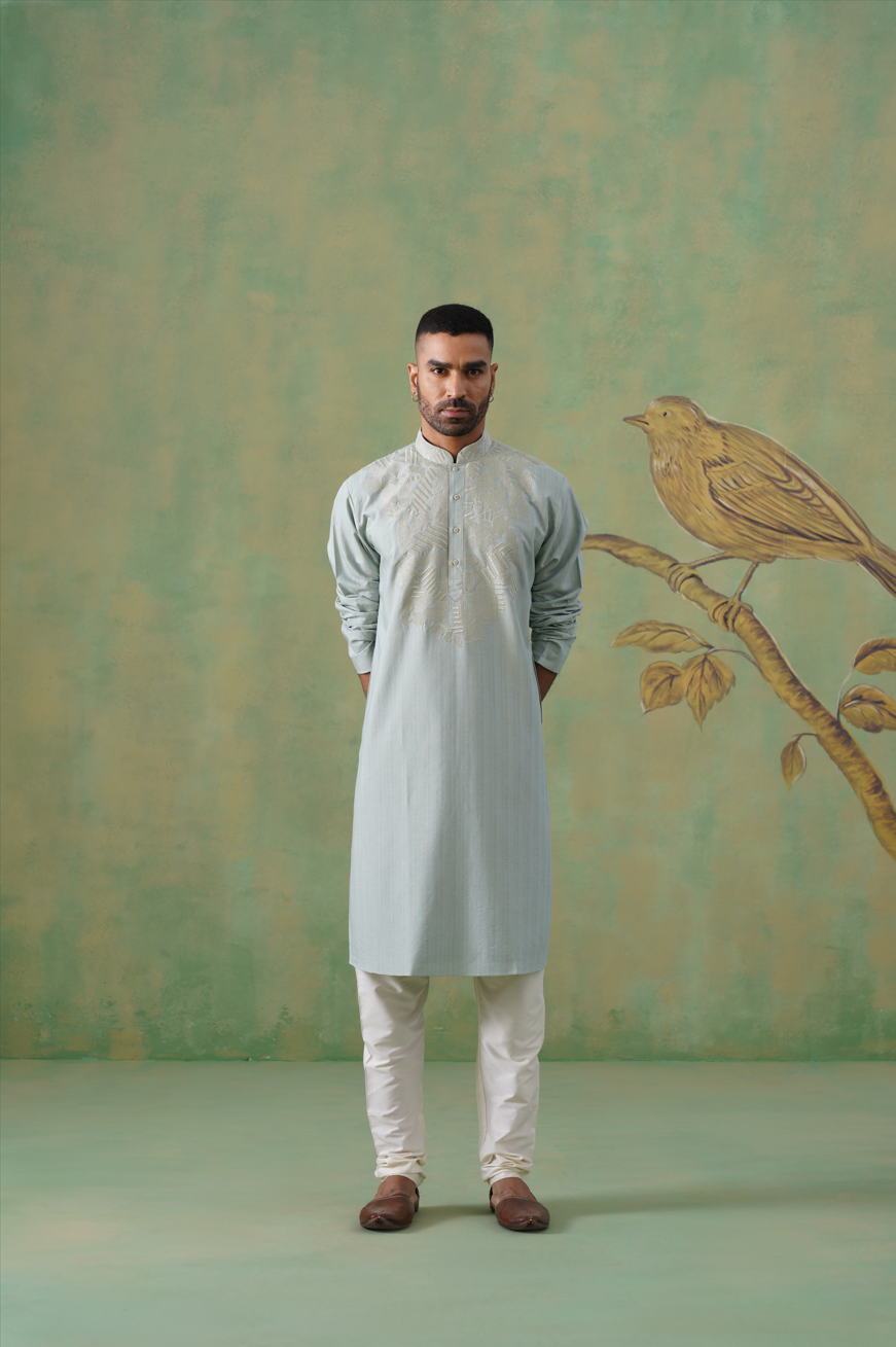 Muted Olive Green Kurta Set with Thread Work