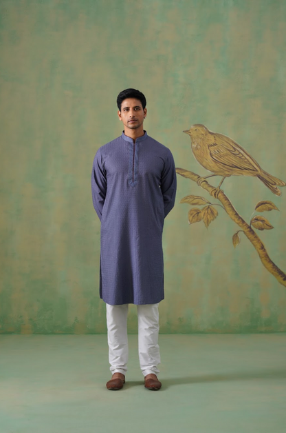 Slate Blue Textured Cotton Kurta Set