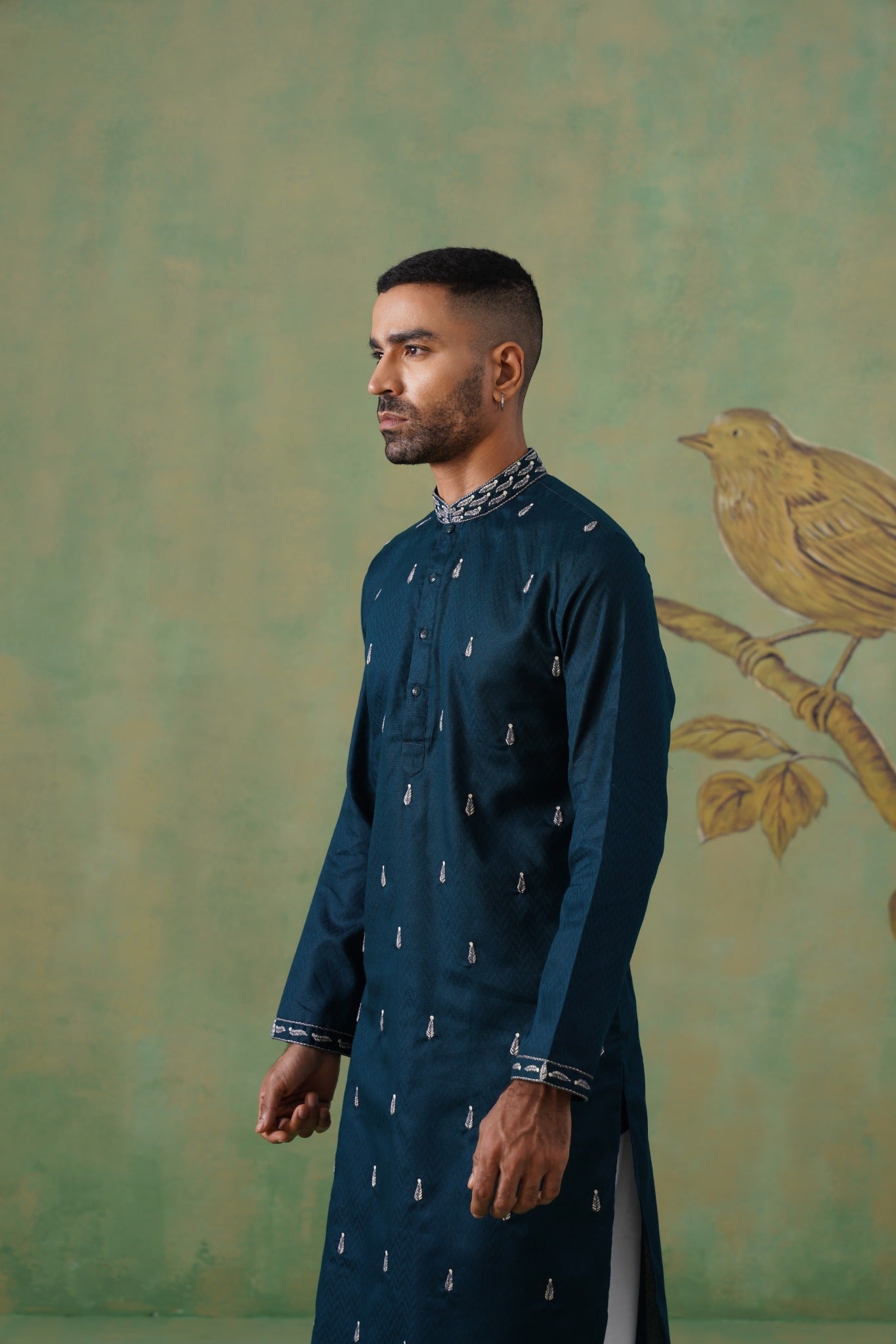 Prussian Blue Cotton Embroidered Kurta Set