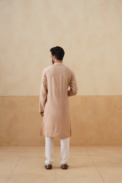 Beige Kurta with Maroon Placket