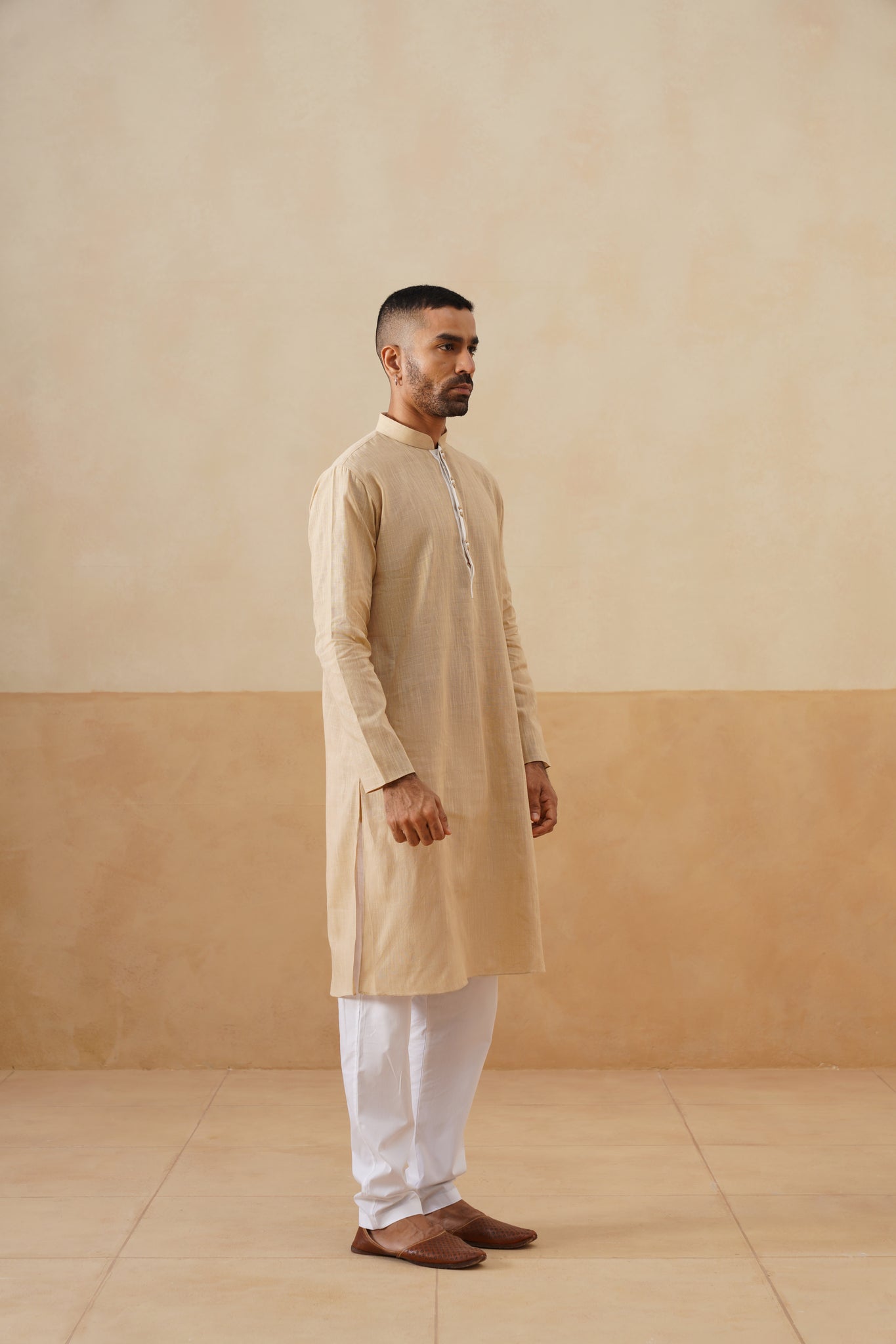 Beige Textured Kurta