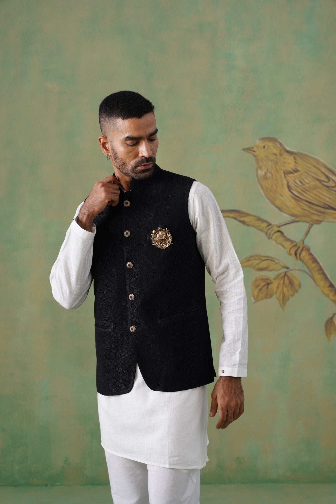 Black Textured Short Jacket for Men