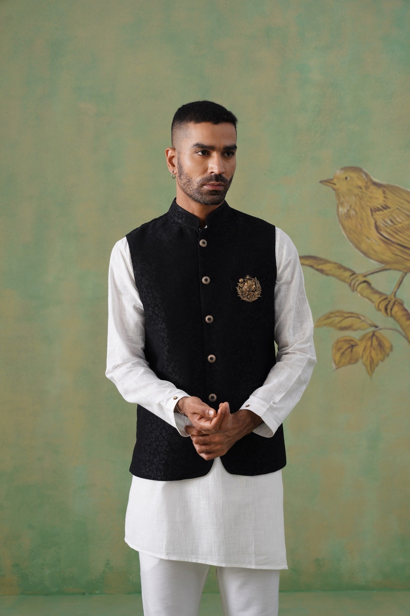 Black Textured Short Jacket for Men