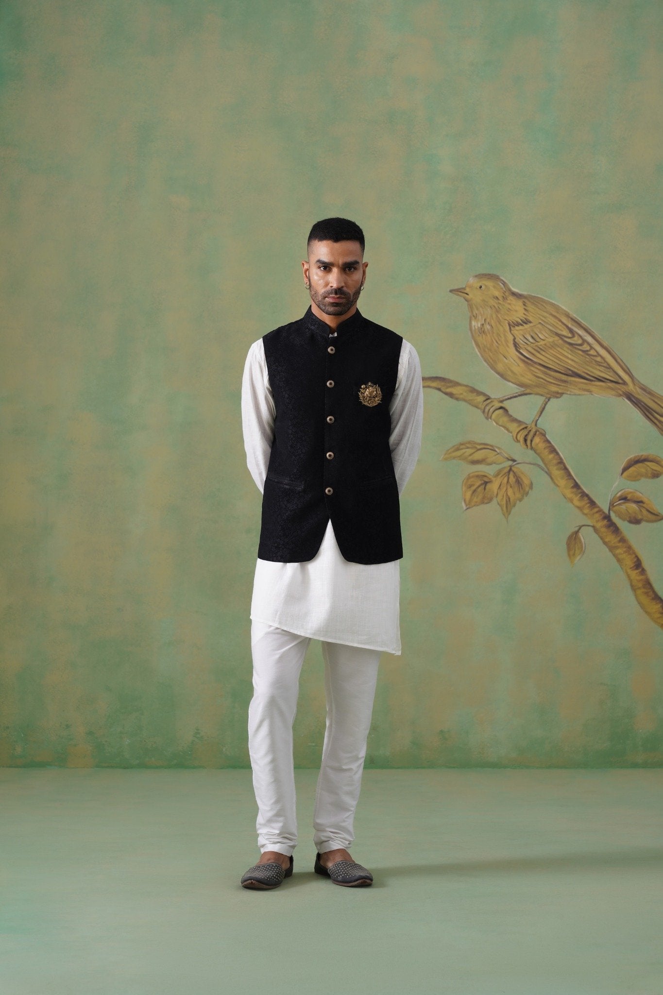 Black Textured Short Jacket for Men