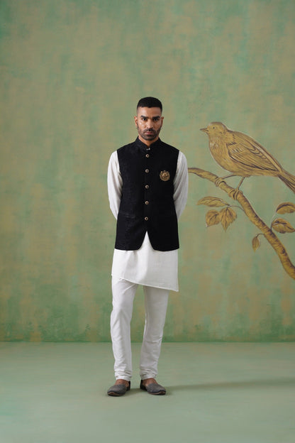 Black Textured Short Jacket for Men