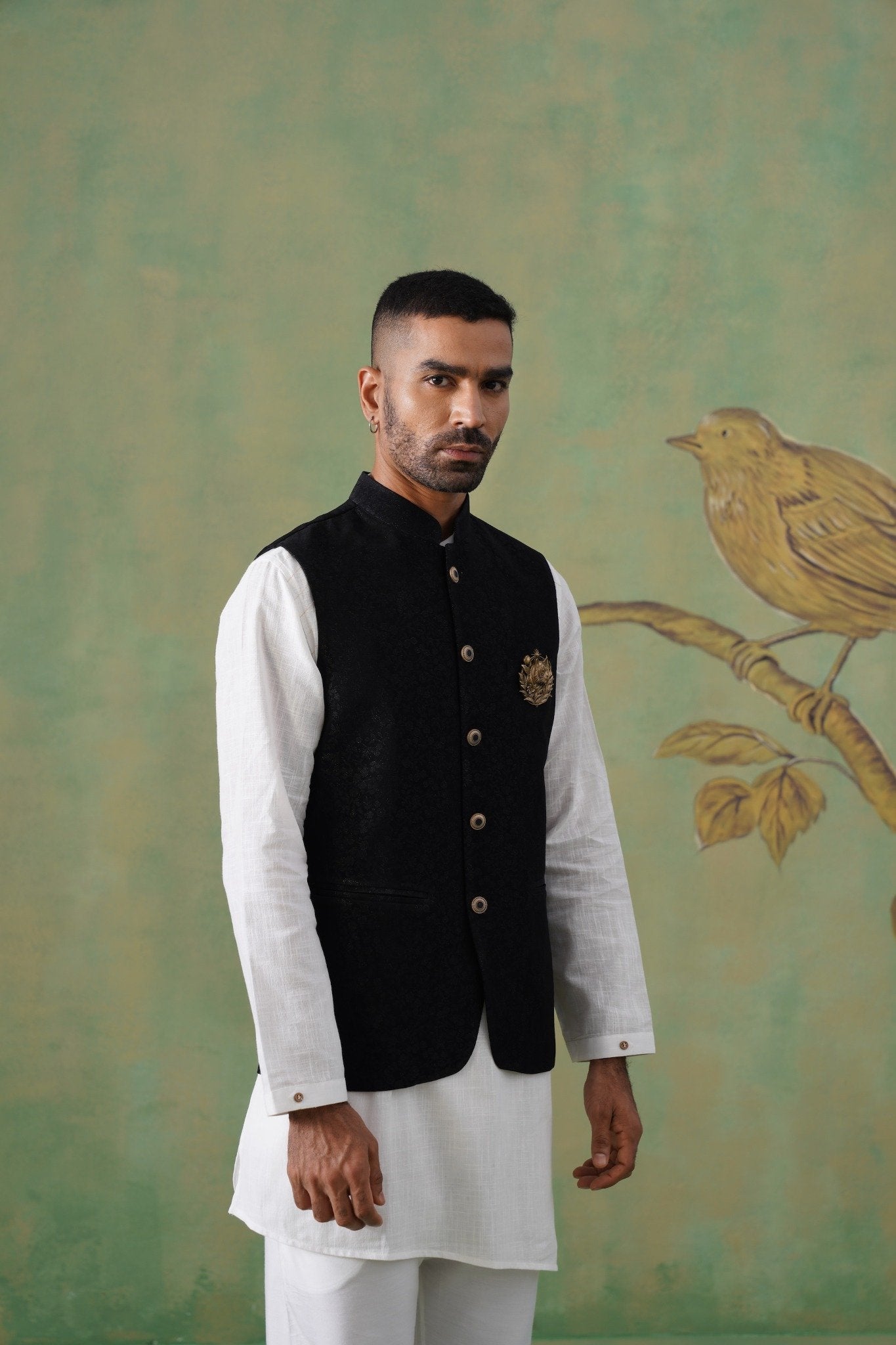 Black Textured Short Jacket for Men